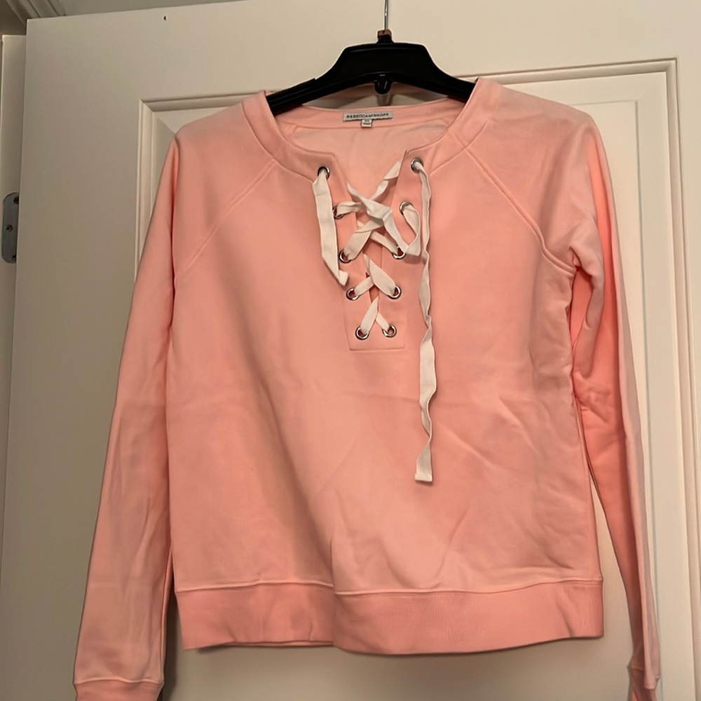 REBECCA MINKOFF.  Size XS pink tie up sweatshirt